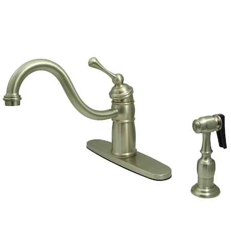 Kingston Brass Mono Block Kitchen Faucet W/ Sprayer, Brushed Nickel KB1578BLBS